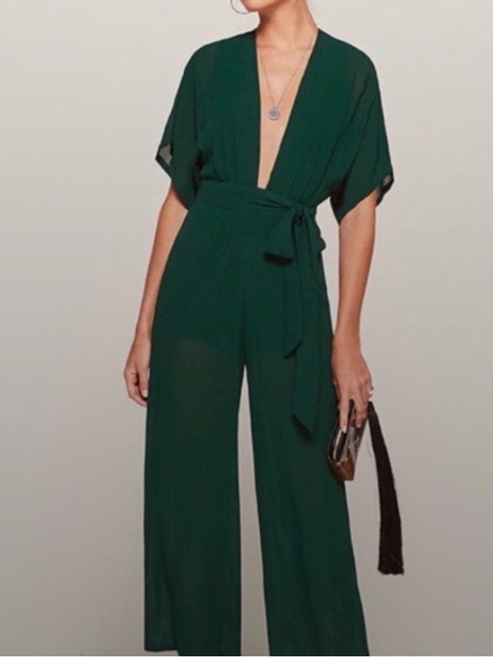 Reformation Pants - Reformation Emerald Green Wrap Jumpsuit